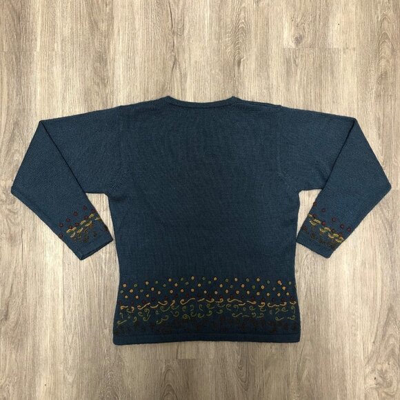 Premium Alpaca Crewneck Sweater Size Small 100% Alpaca Blue Pullover Knit Top - Picture 2 of 11